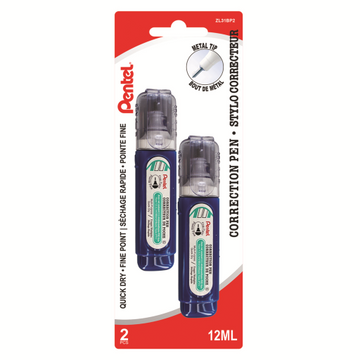 Fine Point Correction Pen (12ML) 2PC Pack, White Correction Ink