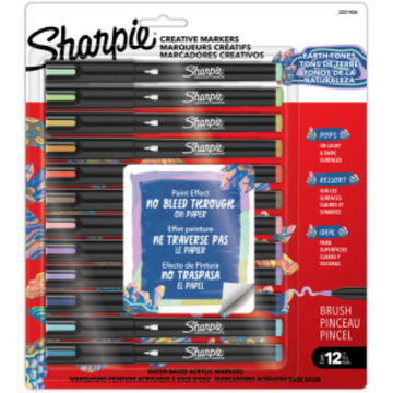 Sharpie Creative Markers, Earth Tones, Water-Based Acrylic Markers, Brush Tip, Assorted Colors, 12 Count