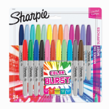 Sharpie Colour Burst Permanent Markers, Fine Point, Assorted Colours, 24 Count