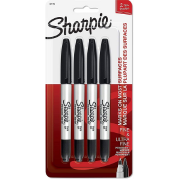 Sharpie Twin Tip Permanent Markers, Fine and Ultra Fine, Black, 4 Count