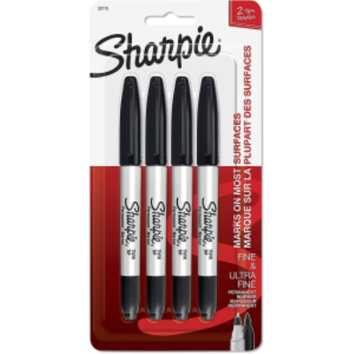 Sharpie Twin Tip Permanent Markers, Fine and Ultra Fine, Black, 4 Count