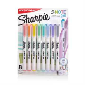 Sharpie S-Note Duo Dual-Ended Creative Markers, Part Highlighter, Part Art Marker, Assorted Colors, Fine and Chisel Tips, 8 Count