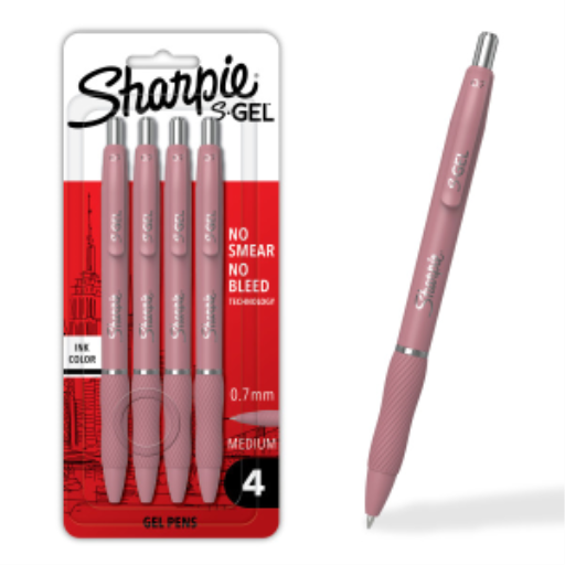 Sharpie S-Gel, Gel Pens, Medium Point (0.7mm), Bold Blush Barrel, Black Ink, 4 Count