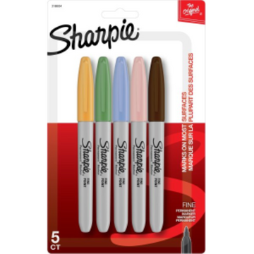 Sharpie Permanent Markers, Fine Point, Assorted Colours, 5 Count