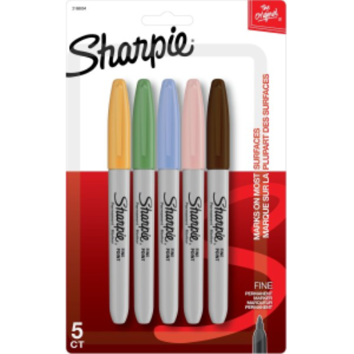Sharpie Permanent Markers, Fine Point, Assorted Colours, 5 Count