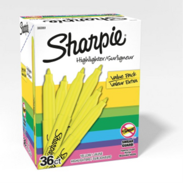 Sharpie Pocket Highlighters, Narrow Chisel Tip, Yellow, 36 Count