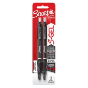 Sharpie S-Gel, Gel Pen, Medium Point (0.7 mm), Black Ink Gel Pen, 2 Count