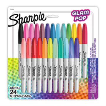 Sharpie Glam Pop Permanent Markers, Fine Point, Assorted Colors, 24 Count