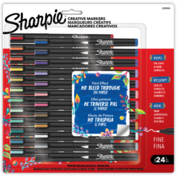 Sharpie Creative Markers Variety Pack, Water-Based Acrylic Paint Markers, Fine Tip, Assorted, 24 Count