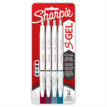 Sharpie S-Gel Pens, Fashion Barrel Gel Pens, Pearl White Body, Medium (0.7mm) Point, Bold Jewel Colour Assortment, 4 Count