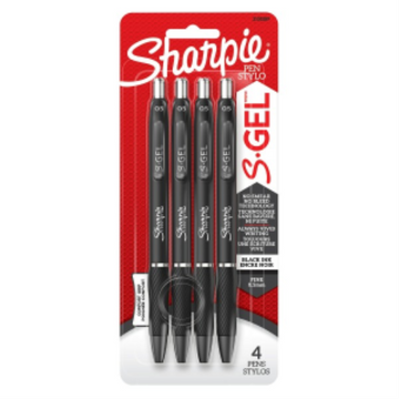 Sharpie S-Gel, Gel Pens, Fine Point (0.5 mm), Black Ink Gel Pen, 4 Count