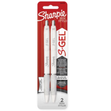 Sharpie S-Gel, Gel Pens, Medium Point (0.7 mm), Pearl White Barrel, Black Gel Ink Pens, 2 Count
