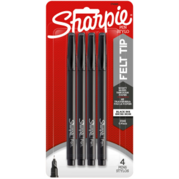 Sharpie Pens, Felt Tip, Fine Point (0.4 mm), Black, 4 Count