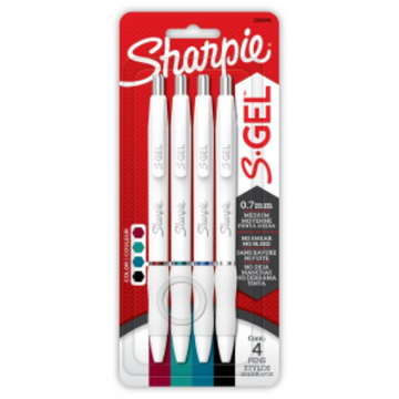 Sharpie S-Gel Pens, Fashion Barrel Gel Pens, Pearl White Body, Medium (0.7mm) Point, Updated Classic Color Assortment, 4 Count