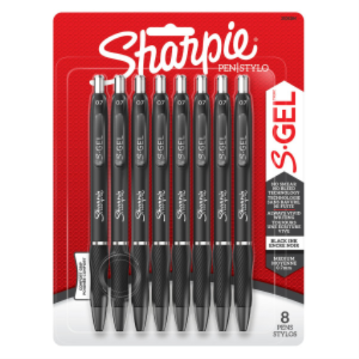 Sharpie S-Gel, Gel Pens, Medium Point (0.7 mm), Black Gel Ink Pens, 8 Count