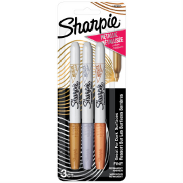 Sharpie Metallic Permanent Markers, Fine Point, Assorted Colours, 3 Count