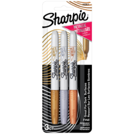 Sharpie Metallic Permanent Markers, Fine Point, Assorted Colours, 3 Count