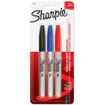 Sharpie Permanent Markers, Fine Point, Assorted Colours, 3 Count