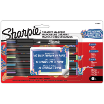 Sharpie Creative Markers, Earth Tones, Water-Based Acrylic Markers, Brush Tip, Assorted Colours, 5 Count