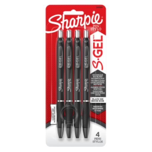 Sharpie S-Gel, Gel Pens, Medium Point (0.7 mm), Black Gel Ink Pens, 4 Count