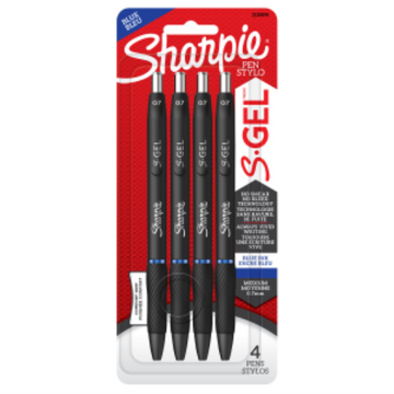 Sharpie S-Gel, Gel Pens, Medium Point (0.7 mm), Blue Gel Ink Pens, 4 Count