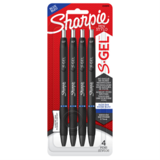 Sharpie S-Gel, Gel Pens, Medium Point (0.7 mm), Blue Gel Ink Pens, 4 Count