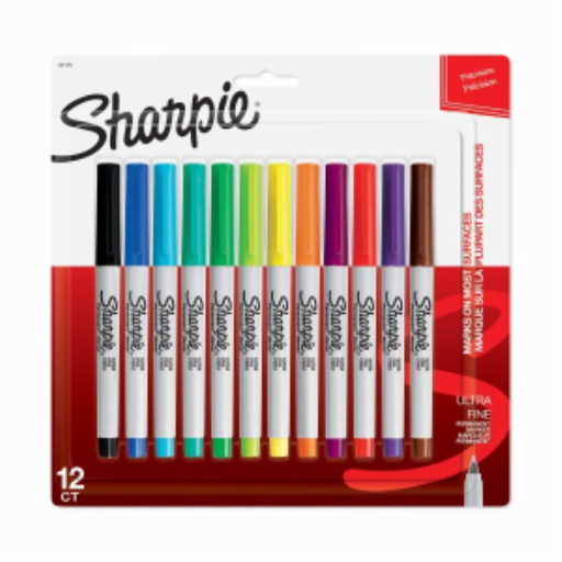 Sharpie Permanent Markers, Ultra Fine Point, Assorted Colours, 12 Count