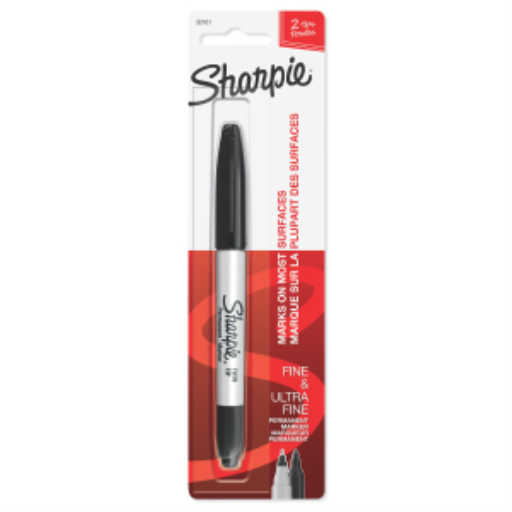 Sharpie Twin Tip Permanent Markers, Fine and Ultra Fine, Black, 1 Count