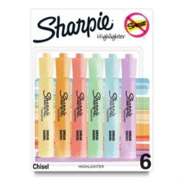 Sharpie Tank Highlighters, Chisel Tip, Mild Pastel Colours, 6 Count