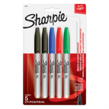 Sharpie Permanent Markers - Fine Tip - Assorted Colours - 5 Pack