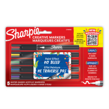 Sharpie Creative Markers, Water-Based Acrylic Markers, Brush Tip, Assorted Colors, 5 Count