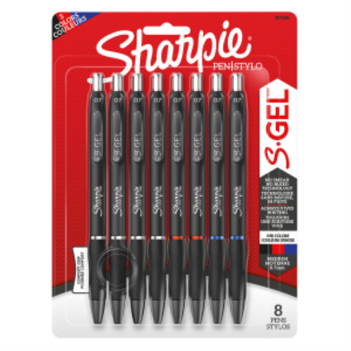 Sharpie S-Gel, Gel Pens, Medium Point (0.7 mm), Assorted Colors, 8 Count