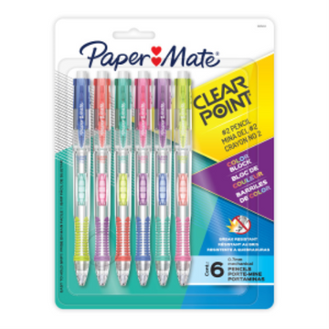 Paper Mate Clearpoint Mechanical Pencil, Break-Resistant, Color Block Edition, HB #2 Lead (0.7mm), 6 Count