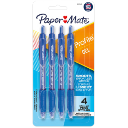 Paper Mate Gel Pen, Profile Retractable Pen, Medium Point (0.7 mm), Blue, 4 Count