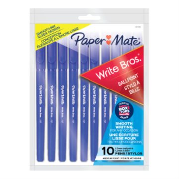 Paper Mate Ballpoint Pens, Write Bros. Blue Ink Pens, Medium Point (1.0 mm), 10 Count