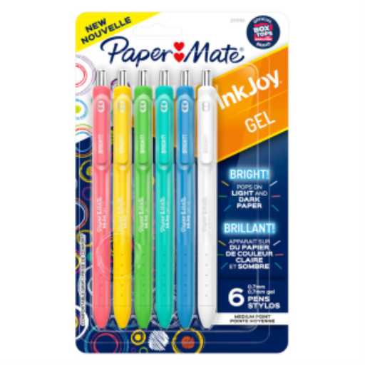 Paper Mate InkJoy Bright Pens, Gel Pens, Medium Point (0.7 mm), Retractable, Assorted Brighter Colors, 6 Count