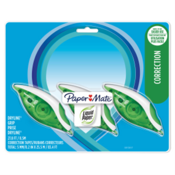 Paper Mate Liquid Paper DryLine Grip Correction Tapes, 3 Count