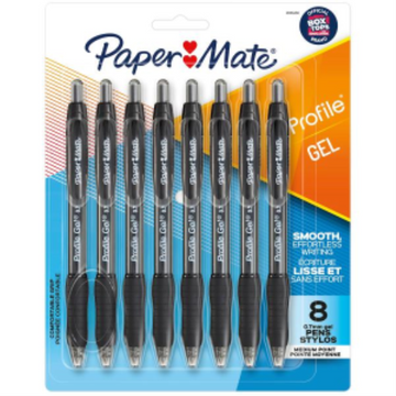 Paper Mate Gel Pen, Profile Retractable Pen, Medium Point (0.7 mm), Black, 8 Count