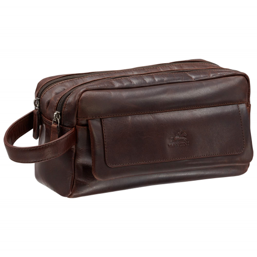 Trousse de Toilette Marron à Double Compartiment et Fermeture Zippée sur le Dessus