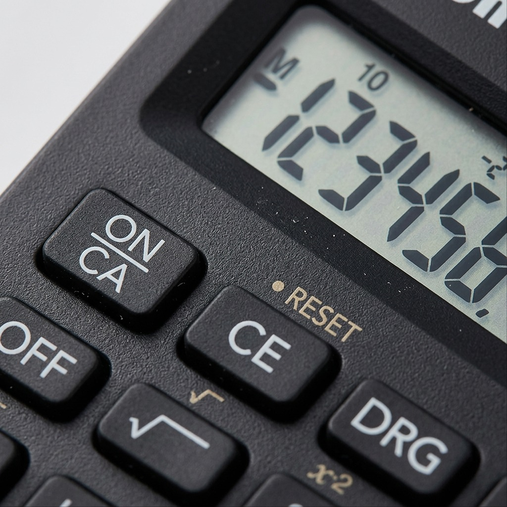 Front view of a black Canon F-605G scientific calculator with a 10+2 digit display on white.