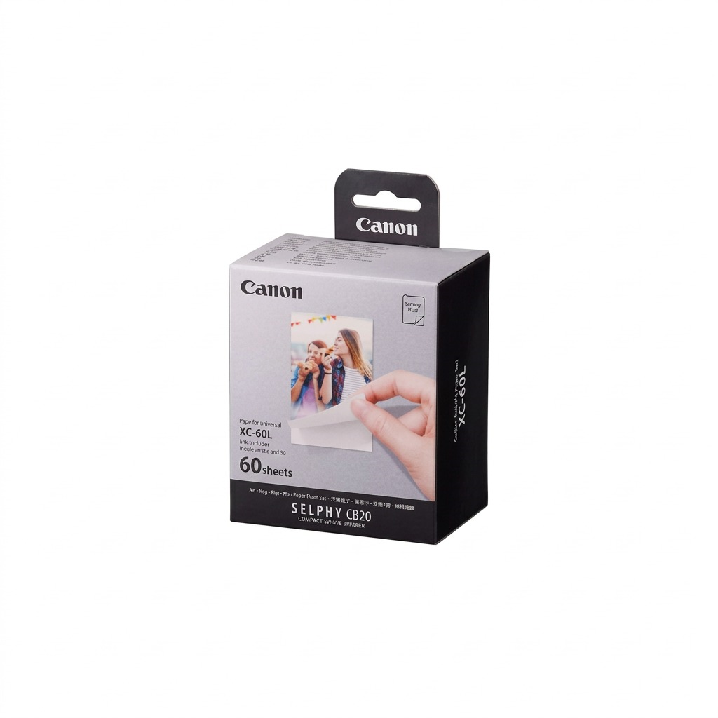 Crisp, detailed hero shot of the Canon XC-60L Ink and Paper set box against a pure, clean white background.