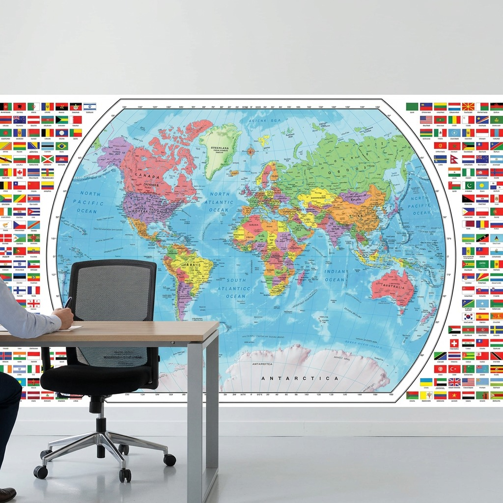 Pure, high-resolution hero shot of the Replogle Globes World Map Displayer, featuring the detailed 49-inch French world map, centered on a clean white background with a subtle shadow.