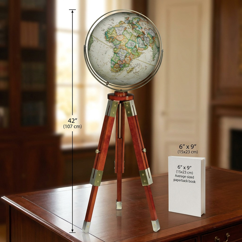 A high-resolution professional hero shot of the **Replogle Globes National Geographic Eaton III Globe** (MPN: 24813) on its cherry-finished tripod stand, centered on a pure white background.