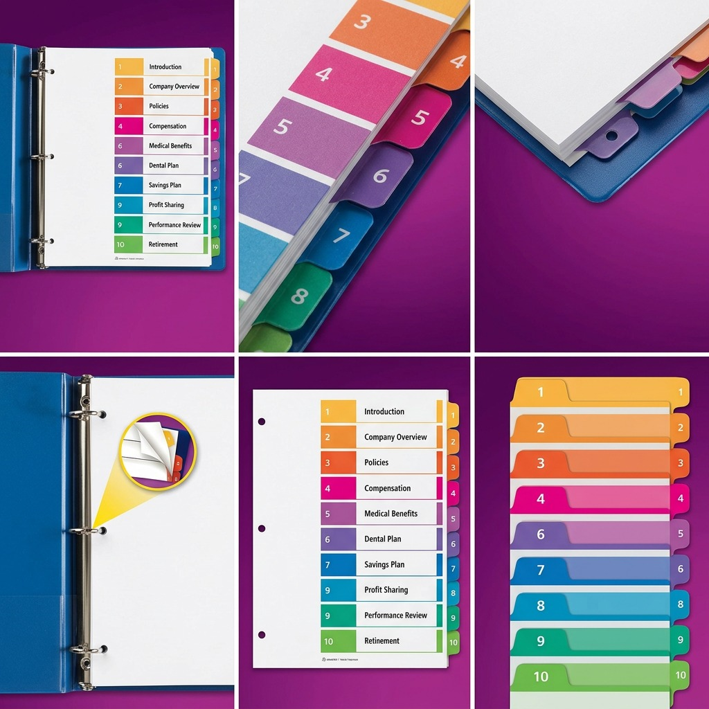 Avery 11135 Ready Index 10-tab dividers with multicolor numbered tabs and Table of Contents page.