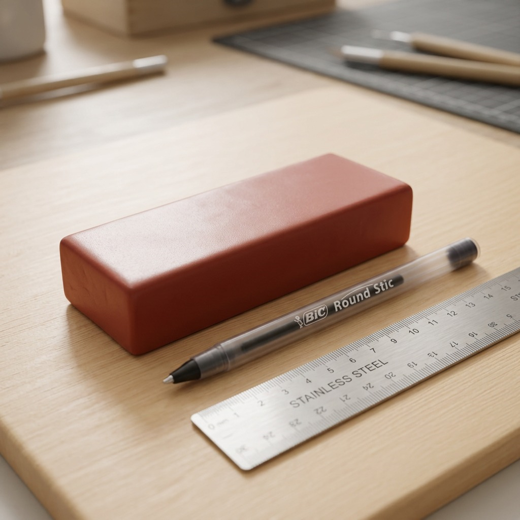 Pure high-resolution hero shot: front view of STAEDTLER Fimo Soft modelling clay, 57g bar in Indian Red.