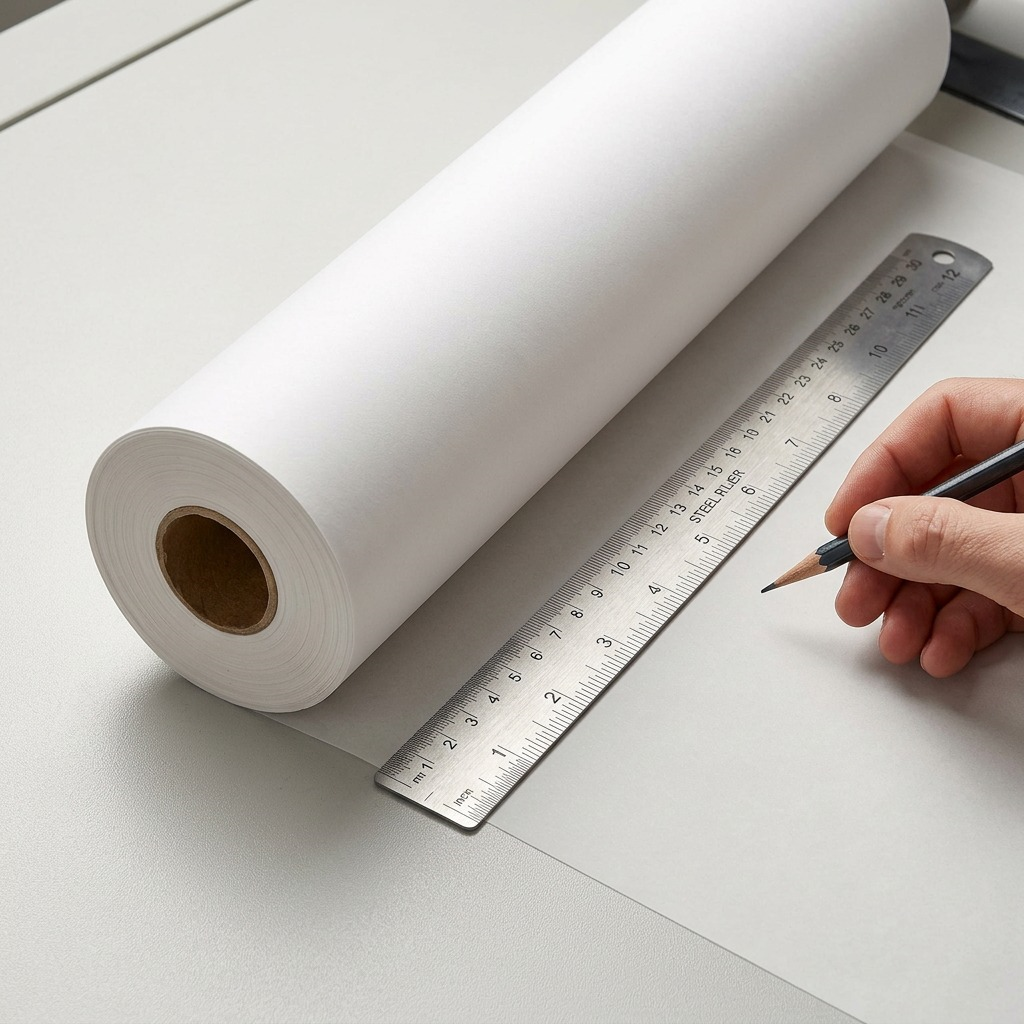 High-resolution hero shot of STAEDTLER Vellum 100% rag plain 36x5yd roll, centered on white.