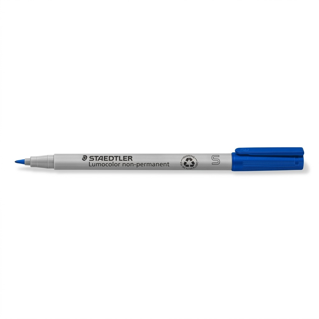 A pure high-resolution hero shot of the STAEDTLER Lumocolor non-permanent blue pen against a white background.