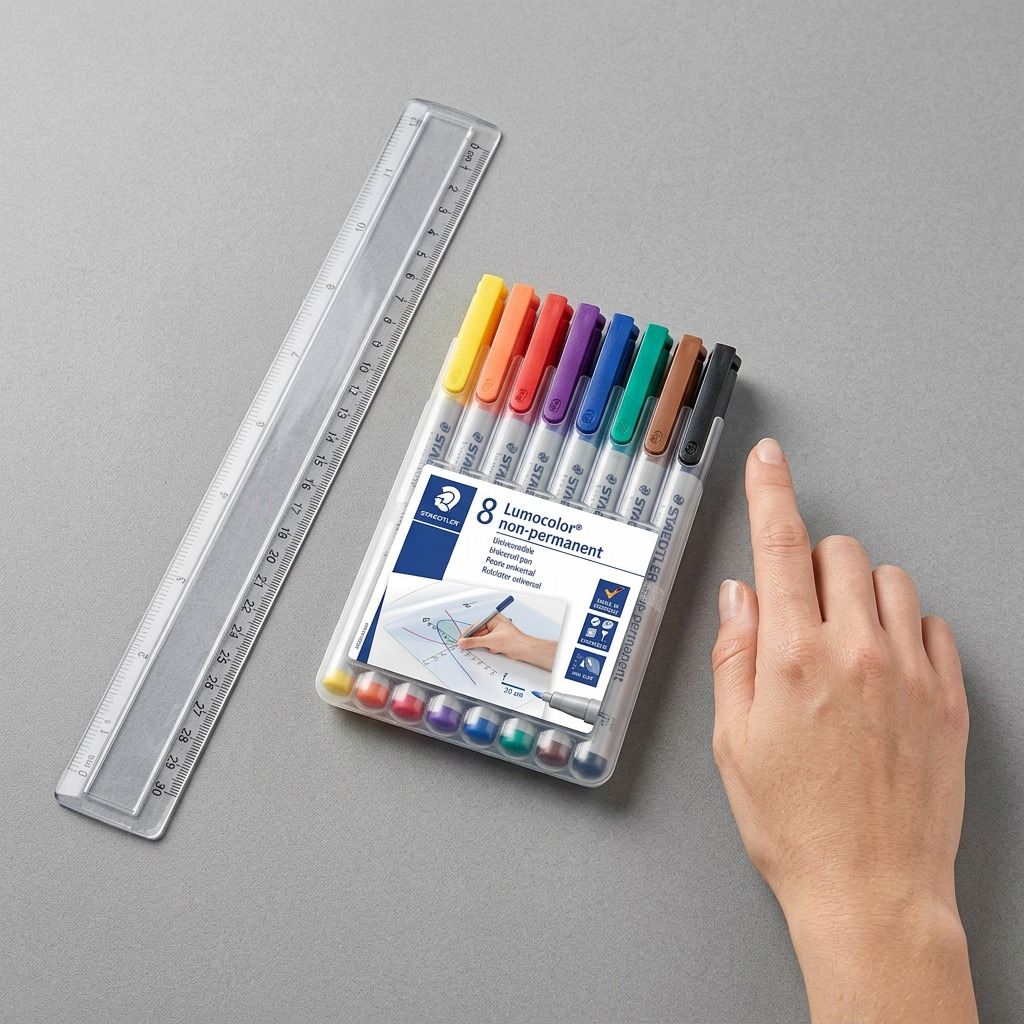 A high-resolution, pure white background product image of the STAEDTLER Lumocolor 316-WP8 marker set.