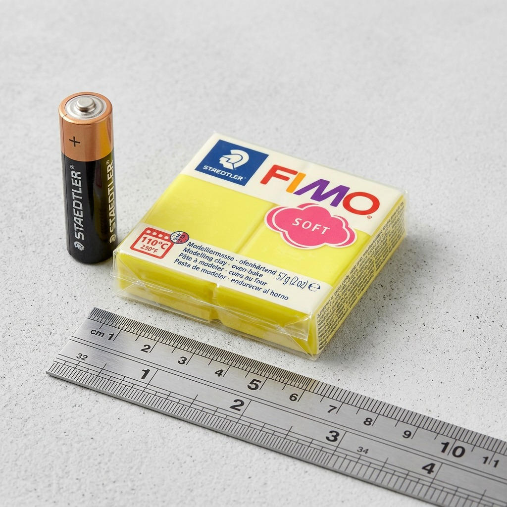 STAEDTLER FIMO Soft oven-bake modelling clay in Lemon Yellow, 57g (2 oz) block in clear packaging.