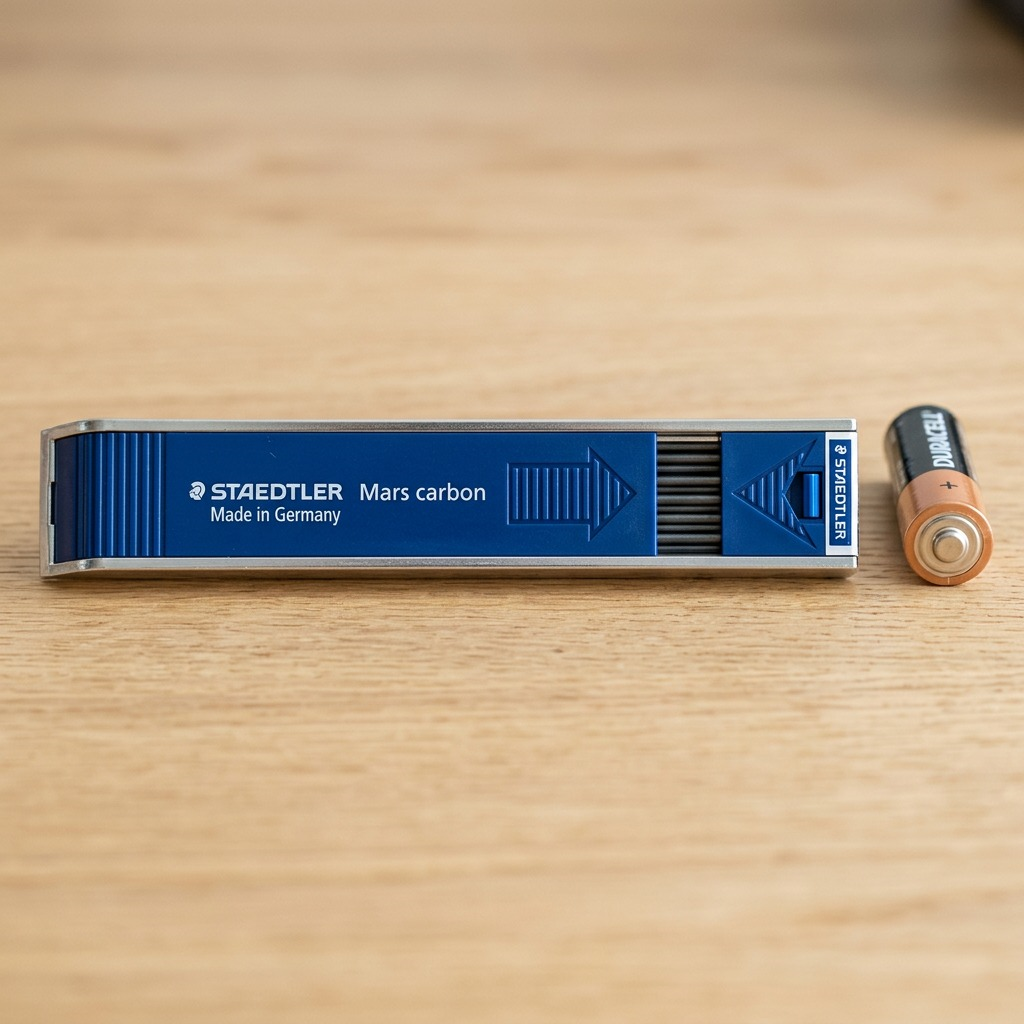A high-resolution product shot of the STAEDTLER Mars carbon 2mm B lead refill case.